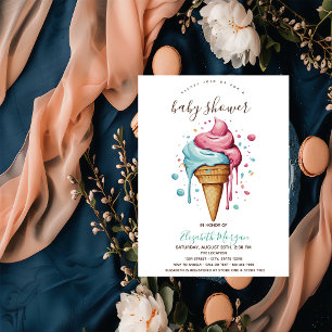 Dripping Ice Cream Pink Stripe Summer Baby Shower  Invitation