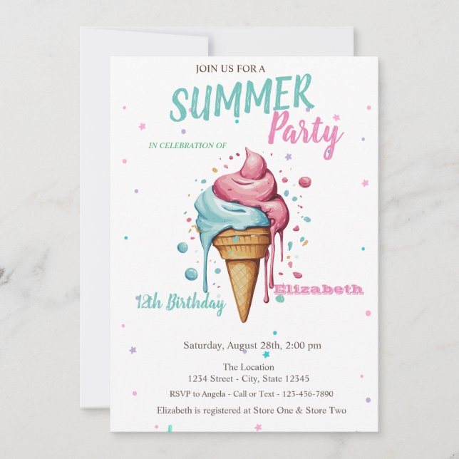 Dripping Ice cream Summer Birthday  Invitation (Front)