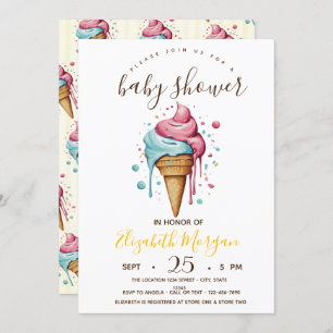 Dripping Ice creams,Yellow Stripes Baby Shower  Invitation