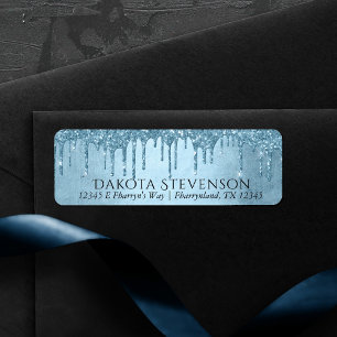 Dripping Ice Glitter   Blue Faux Sparkle Address