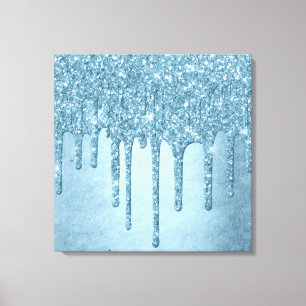 Dripping Ice Glitter   Blue Faux Sparkle Metallic Canvas Print