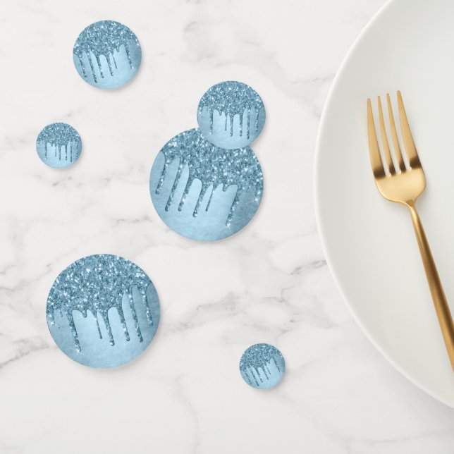 Dripping Ice Glitter | Blue Faux Sparkle Metallic Confetti (Group)