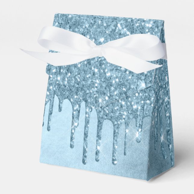 Dripping Ice Glitter | Blue Faux Sparkle Metallic Favour Box (Front Side)