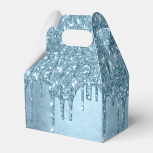 Dripping Ice Glitter   Blue Faux Sparkle Metallic Favour Box