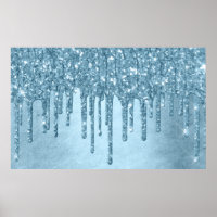 Dripping Ice Glitter | Blue Faux Sparkle Metallic