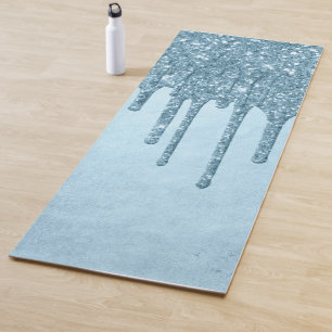 Dripping Ice Glitter Blue Faux Sparkle Metallic Yoga Mat