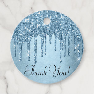 Dripping Ice Glitter   Blue Faux Sparkle Thank You Favour Tags