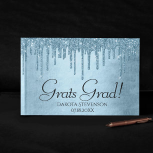 Dripping Ice Glitter Blue Sparkle Graduation Guest Book