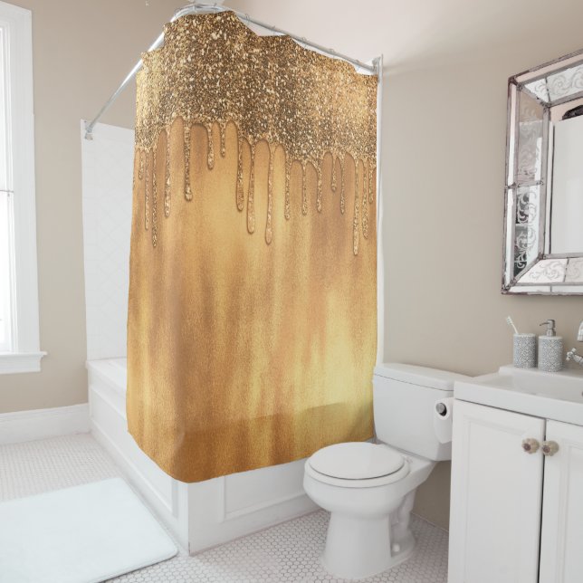 Dripping in Gold Honey Glitter Pretty Drips Shower Curtain (In Situ)
