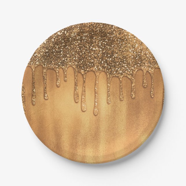 Dripping in Gold Honey Glitter Sweet 16 Party Paper Plate (Front)