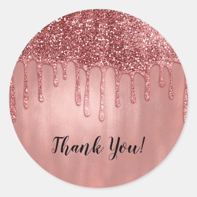 Dripping in Rose Gold Glitter Pretty Pink Drips Classic Round Sticker (Front)