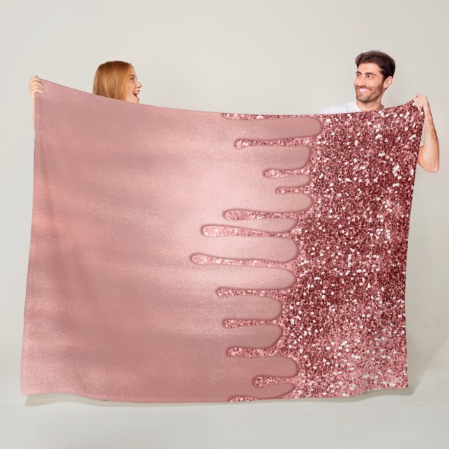 Dripping in Rose Gold Glitter Pretty Pink Drips Fleece Blanket (In Situ)