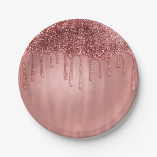 Dripping in Rose Gold Glitter Pretty Pink Drips Paper Plate