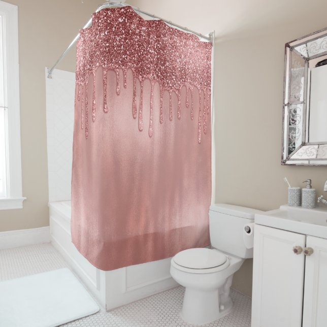 Dripping in Rose Gold Glitter Pretty Pink Drips Shower Curtain (In Situ)