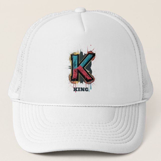 Dripping K Bold One-Letter Customisable Graffiti Trucker Hat (Front)