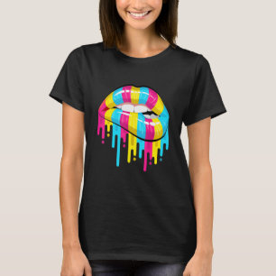 Dripping Lips Bite Pansexual Pan Pride Month Lgbtq T-Shirt