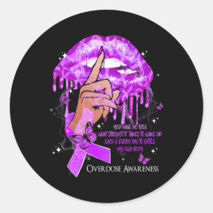 Dripping Lips Butterflies Women Overdose Awareness Classic Round Sticker