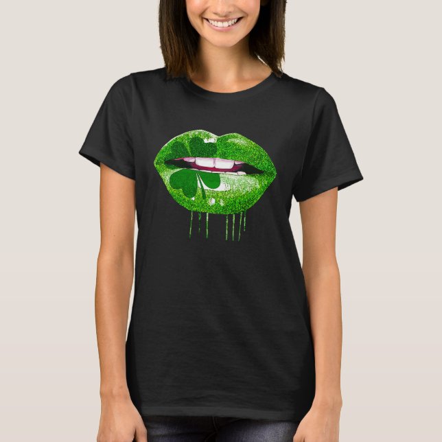 Dripping Lips Shamrock Funny St Patrick's Day T-Shirt (Front)