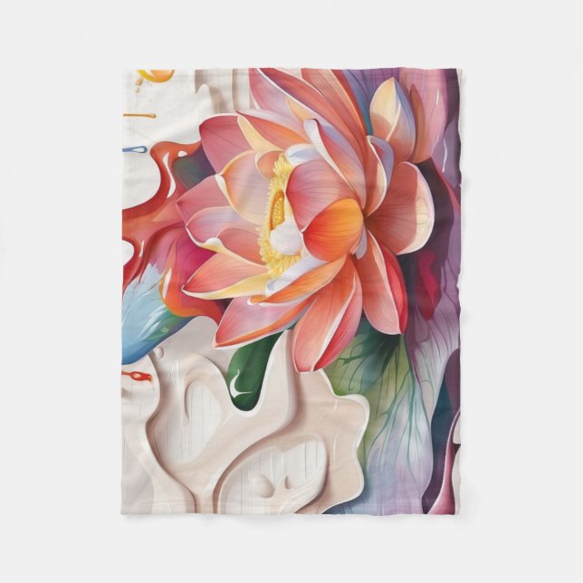 Dripping Lotus Art Fleece Blanket (Front)