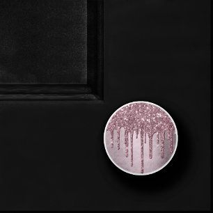 Dripping Mauve Glitter Dusty Pink Melt Shimmer Ceramic Knob