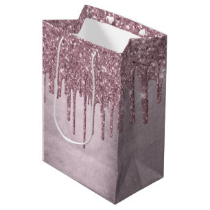 Dripping Mauve Glitter   Dusty Pink Melt Shimmer Medium Gift Bag