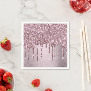 Dripping Mauve Glitter   Dusty Pink Melt Shimmer Napkin