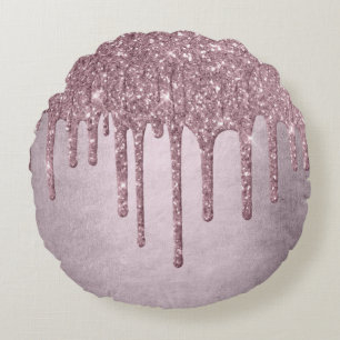 Dripping Mauve Glitter Dusty Pink Melt Shimmer Round Cushion