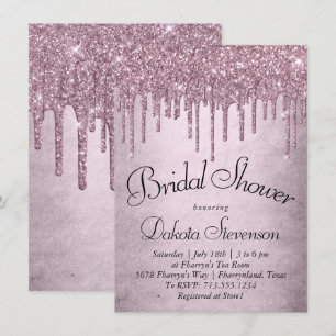 Dripping Mauve Glitter   Dusty Pink Melt Shower Invitation