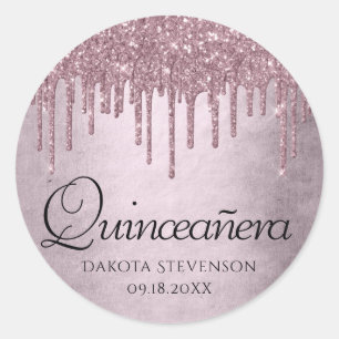 Dripping Mauve Glitter Dusty Pink Quinceanera Classic Round Sticker