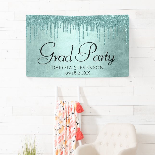 Dripping Mint Glitter | Aqua Teal Icing Graduation Banner (Insitu)