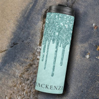 Dripping Mint Glitter | Aqua Teal Melting Monogram