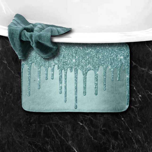 Dripping Mint Glitter | Aqua Teal Melting Pour Bath Mat (Creator Uploaded)