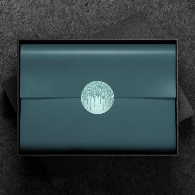 Dripping Mint Glitter | Aqua Teal Melting Pour Classic Round Sticker (Creator Uploaded)