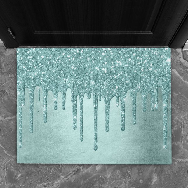 Dripping Mint Glitter | Aqua Teal Melting Pour Doormat (Creator Uploaded)