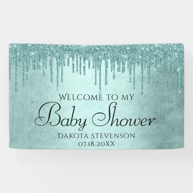 Dripping Mint Glitter | Aqua Teal Melting Shower Banner (Horizontal)