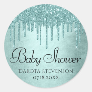 Dripping Mint Glitter   Aqua Teal Melting Shower Classic Round Sticker