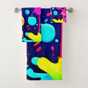 Dripping Neon Ink Aesthetic Bath Towel Set