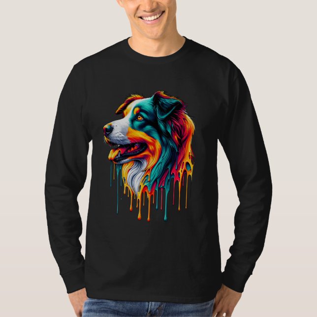 Dripping Paint Art Border Collie T-Shirt (Front)