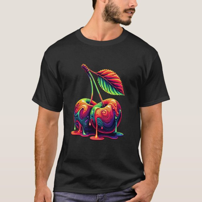 Dripping Paint Art Cherry Fruit Cherries T-Shirt (Front)