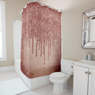 Dripping Peach Glitter   Terra Cotta Coral Orange Shower Curtain
