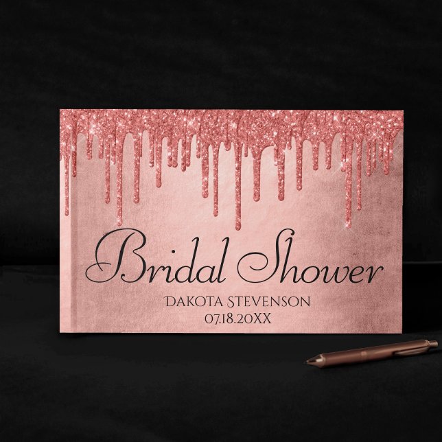 Dripping Peach Glitter | Terra Cotta Coral Shower Guest Book (Creator Uploaded)