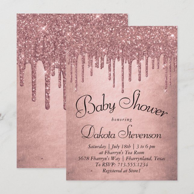 Dripping Peach Glitter | Terra Cotta Coral Shower Invitation (Front/Back)