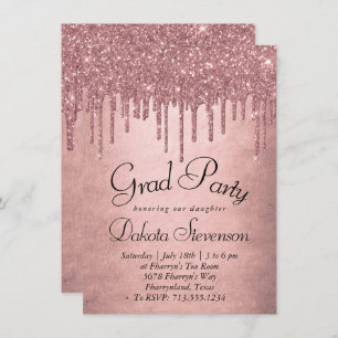 Dripping Peach Glitter   Terra Cotta Graduation Invitation