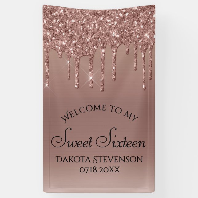 Dripping Peach Glitter | Terra Cotta Sweet Sixteen Banner (Vertical)