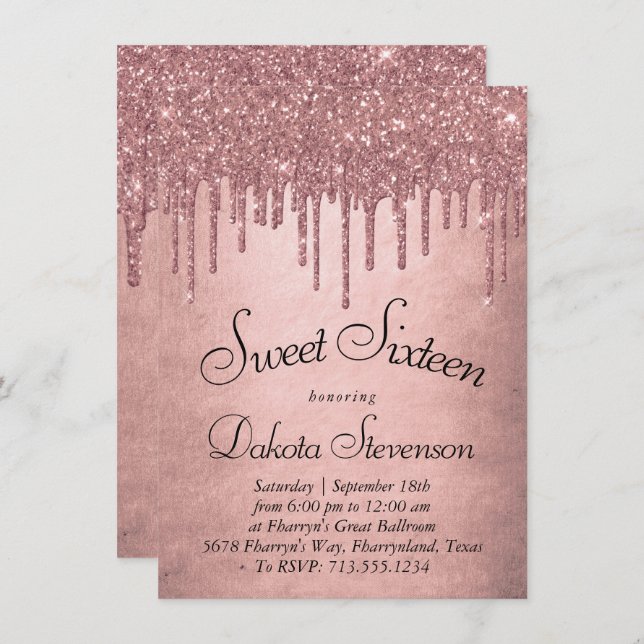 Dripping Peach Glitter | Terra Cotta Sweet Sixteen Invitation (Front/Back)