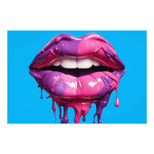 Dripping Pink and Purple Lips Artwork Photo Print