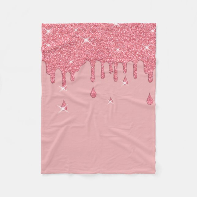 Dripping Pink Glitter Effect & Sparkles Fleece Blanket (Front)
