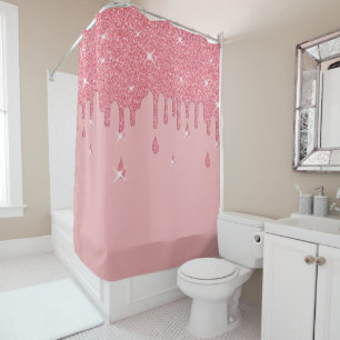 Dripping Pink Glitter Effect & Sparkles Shower Curtain