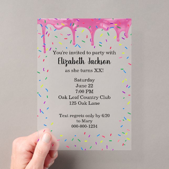Dripping Pink Icing with Birthday Sprinkles Acrylic Invitations (Insitu (Handheld))
