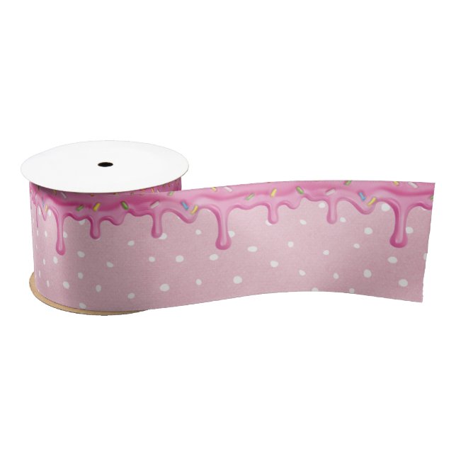 Dripping Pink Icing With Sprinkles Satin Ribbon (Spool)